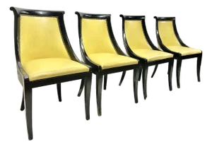 Late 20th Century Empire-Style Ebonized Black Lacquer & Yellow Leather Gondola Dining Chairs
