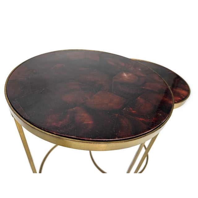 Metal Modern Brass and Pen Shell Nesting Accent Tables by Crate and Barrel For Sale - Image 7 of 12