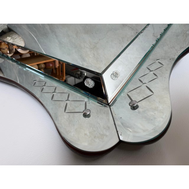 Large- 1960s Italian Hollywood Regency Scalloped Etched Beveled Wall Mirror For Sale - Image 9 of 13