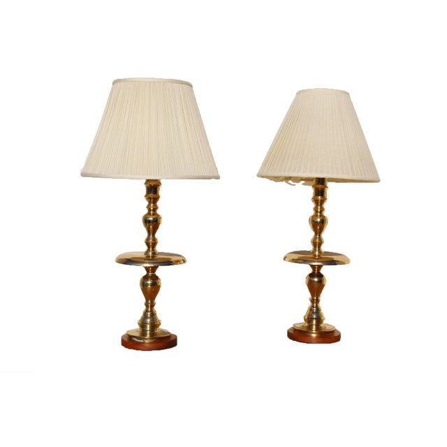 Brass 1960s Hollywood Regency Lamps with Shades - a Pair For Sale - Image 8 of 8