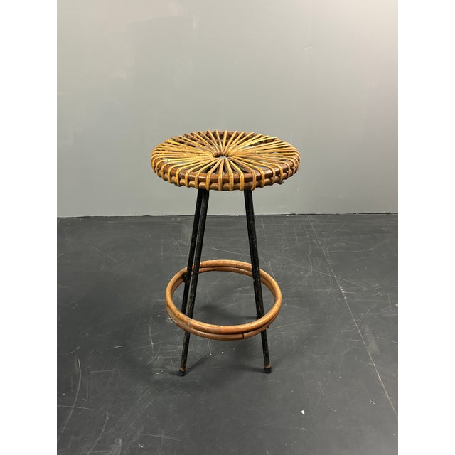 1950s Mid-Century Modern Dutch Rattan Bamboo Bar Stool by Dirk Van Sliedrecht for Rohé Noordwolde, 1950s For Sale - Image 5 of 18