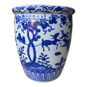 17th Century Antique Chinese Ming Dynasty Deer Phoenix Mythical Porcelain Jardiniere Planter Pot