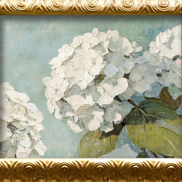 Shabby Chic Painterly "Hydrangea Blooms" Fine Art Reproduction Print, Framed For Sale - Image 3 of 5