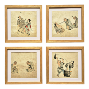 Set of 4 Antique Japanese Edo Era Comical Paintings / Early Manga – Newly Framed