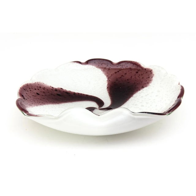 Mid-Century Modern Murano Seguso Purple and White Case With Silver Foil Swirled Glass Bowl Vintage For Sale - Image 3 of 10