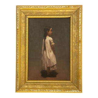 Miniature Léon Bonnat “Roman Girl at a Fountain” Portrait Print in Gilt Frame For Sale