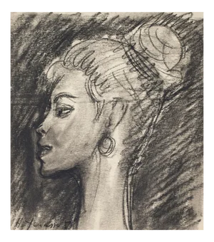 Portrait - Pencil and Charcoal Drawing by H. Yencesse - 1950s 1950s
