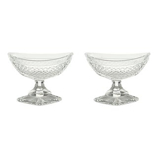 Pair of Large Georgian Irish Crystal Oval Pedestal Bowls For Sale
