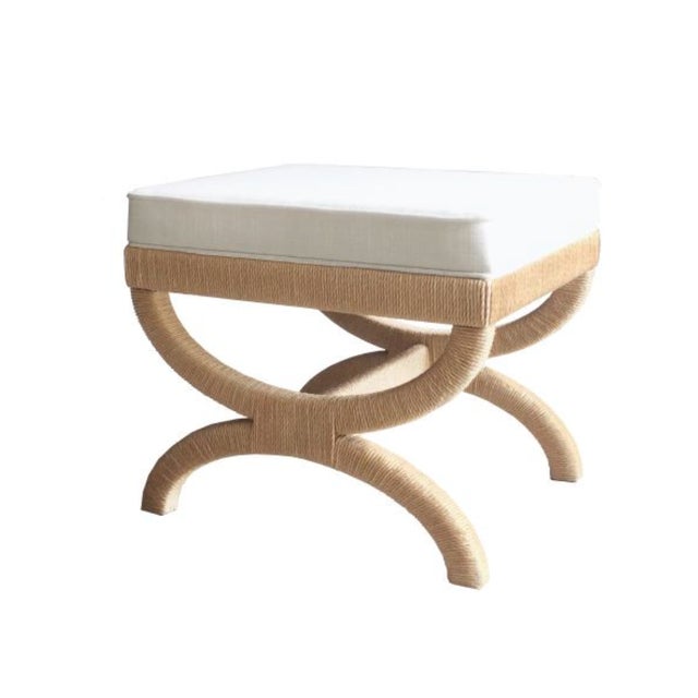 2020s Matthew Izzo Home Xanadu Neoclassical Natural Rope Stool With White Performance Linen Cushion For Sale - Image 5 of 5