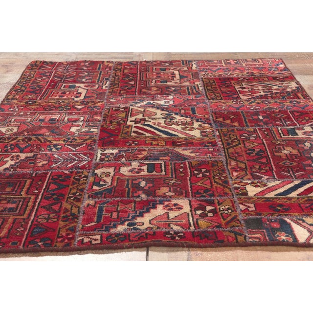 Red Mid 20th Century Vintage Persian Patchwork Rug, 04'03 X 05'04 For Sale - Image 8 of 10