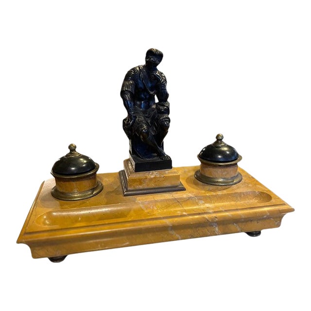 Early 19th Century Italian Empire Bronze & Sienna Marble Inkwell For Sale