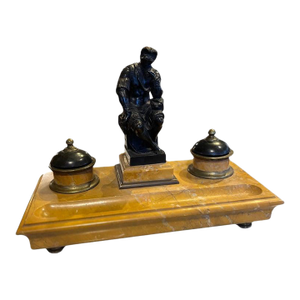 Early 19th Century Italian Empire Bronze & Sienna Marble Inkwell
