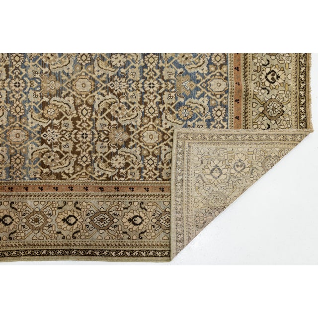 Islamic Antique Malayer Style Hand-Knotted Wool Rug With Botanical Motif in Indigo For Sale - Image 3 of 11