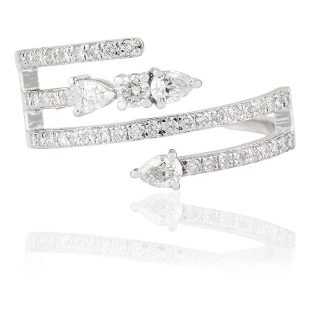 Modernist 14k White Gold Bypass Wrap Ring With 0.62ct Diamond Size 8 For Sale
