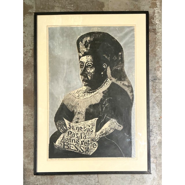 Vintage Queen Victoria Abstract the Empress” Figurative Woodcut Print For Sale - Image 9 of 12
