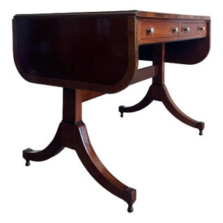Early 19th Century English Drop-Leaf Sofa Table/Desk | Mahogany With Satinwood Inlay For Sale