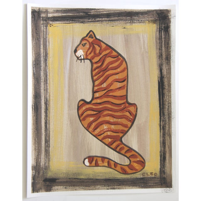 Contemporary Leopard Minimalsm Folk Art Expresssionist Pop Art Beige Goldenrod Brown Original Painting by Cleo Plowden For Sale - Image 3 of 5