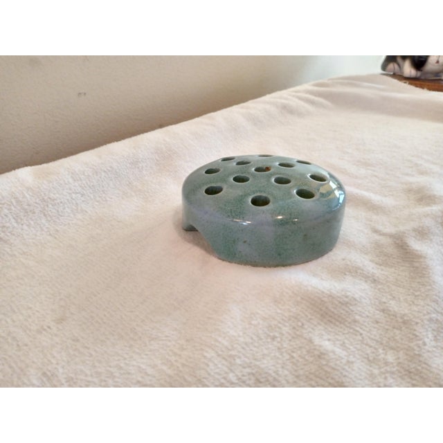 Mid-Century Modern Vintage Weller Style 3 3/4" Green 13 Hole Flower Frog For Sale - Image 3 of 5