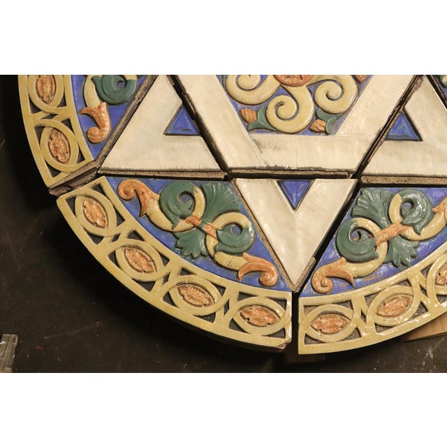 Ceramic Early 20th Century Polychrome Terra Cotta Round Frieze With Star of David From Synagogue For Sale - Image 7 of 10