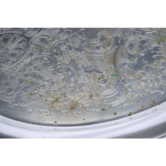 Metal Early 20th Century Distressed Look Gorham Oval Silver Plate Platter Butler Tray For Sale - Image 7 of 10