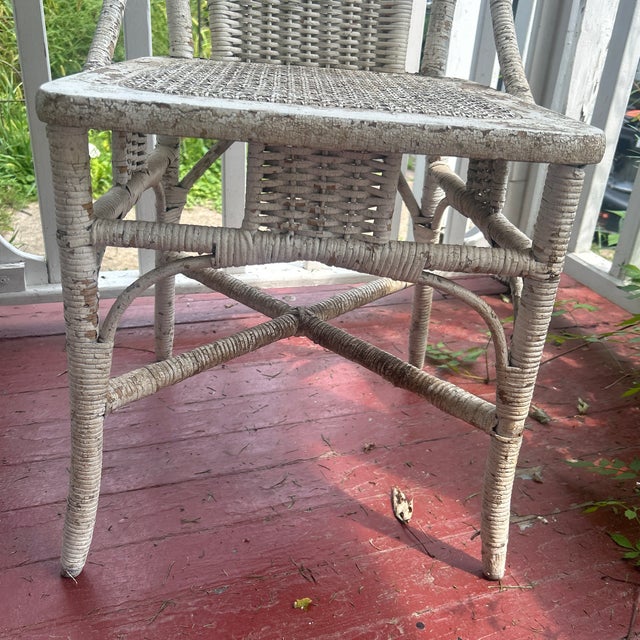 Heywood-Wakefield 1910-20 Heywood Wakefield White Wicker Chair With Cane Seat, Attributed For Sale - Image 4 of 8