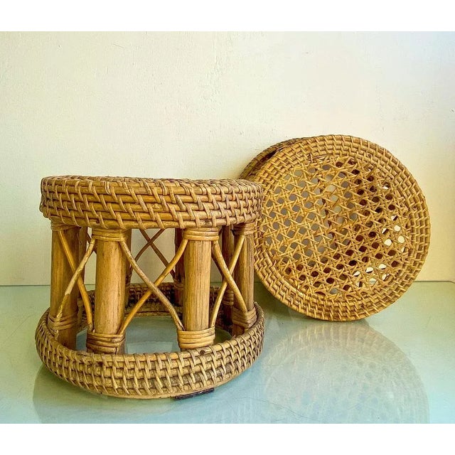 Wood Mid-Century Bamboo and Rattan Plant Stands, 1960s, Set of 2 For Sale - Image 7 of 9
