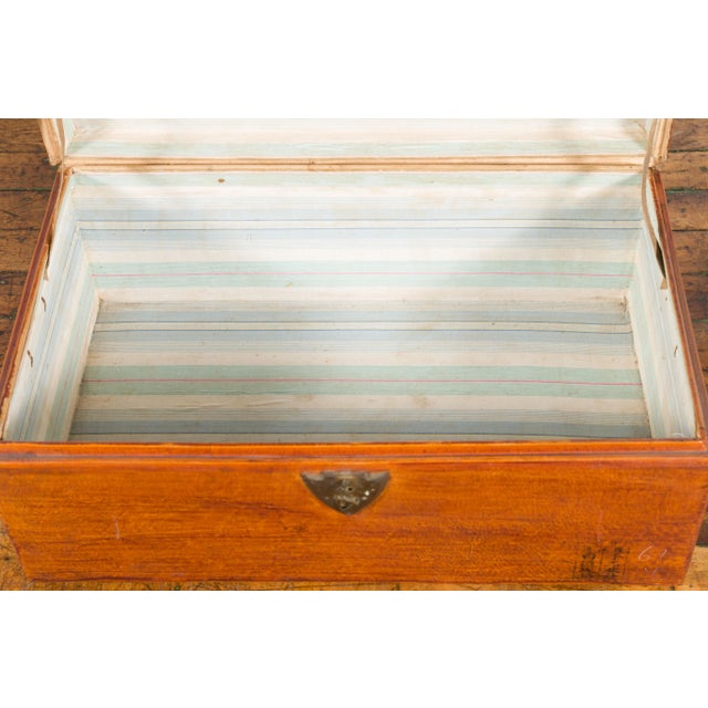 Chinese Antique Leather and Brass Trunk with Original Lacquer and Calligraphy For Sale - Image 12 of 13