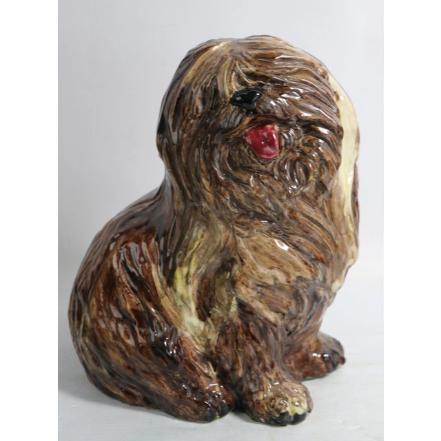 Glazed Majolica Ceramic Pekingese Dog Figure For Sale - Image 9 of 9