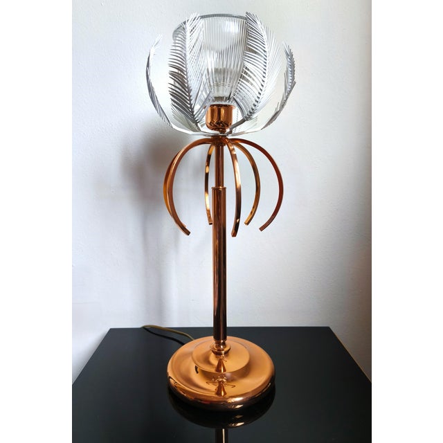Mid-Century Italian Table Lamp with Feathers in Metal and Striped Glass, 2000s For Sale - Image 6 of 10