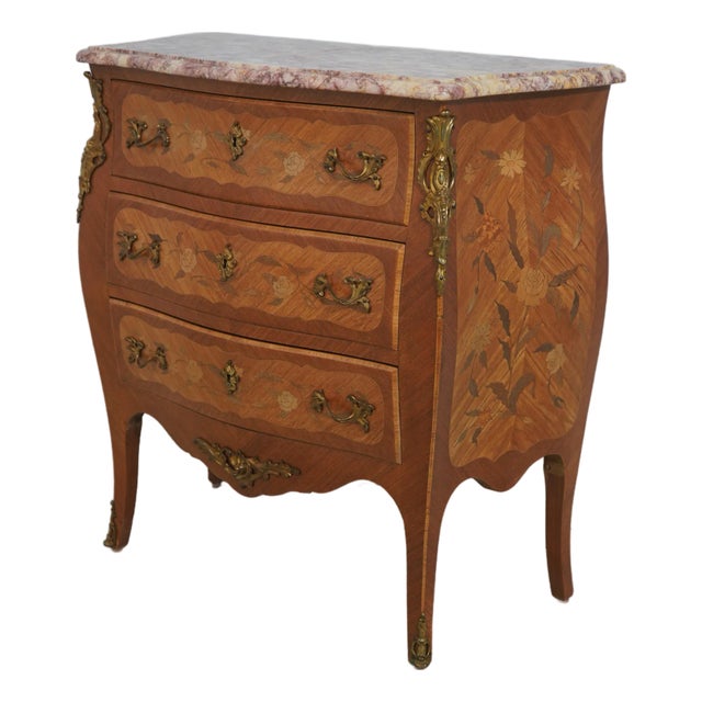 French Louis XV Marble Top Commode Accent Chest For Sale