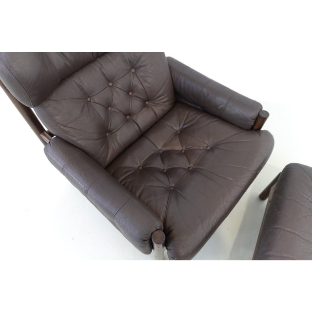 Set of Mid-Century Modern Scandinavian Safari Lounge Chair and Ottoman by Bruksbo, 1970s For Sale - Image 17 of 18