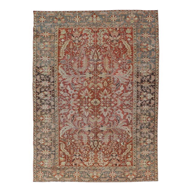 Early 20th Century All Over Design Antique Serapi-Heriz Rug With Large Sub Geometric Design For Sale