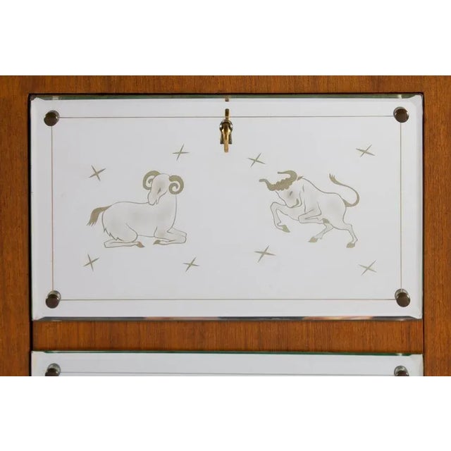 Bar Cabinet with Zodiac Etched Mirrored Glass in the Style of Gio Ponti For Sale - Image 3 of 15