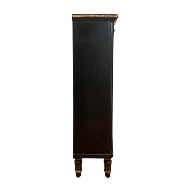 Mid-Century Regency / Directoire Style Black & Gilt Painted Cabinet / Bookcase / Bar With Inset Wire Screen & Key, Attrib. To Baker Furniture For Sale - Image 10 of 12