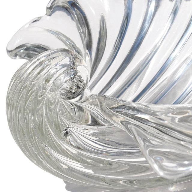 Cartier Signed Seguso Murano Vintage Crystal Clear Ribbed Surface Italian Art Glass Seashell Shell Bowl For Sale - Image 11 of 11