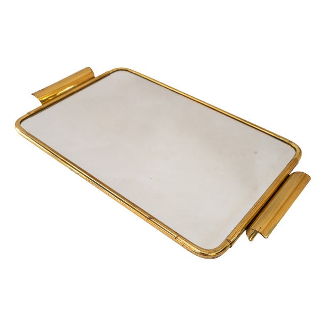 Art Deco Brass Serving Plate with Mirror, 1920s For Sale