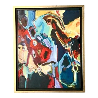 Vintage Boho Original Abstract Oil on Canvas For Sale