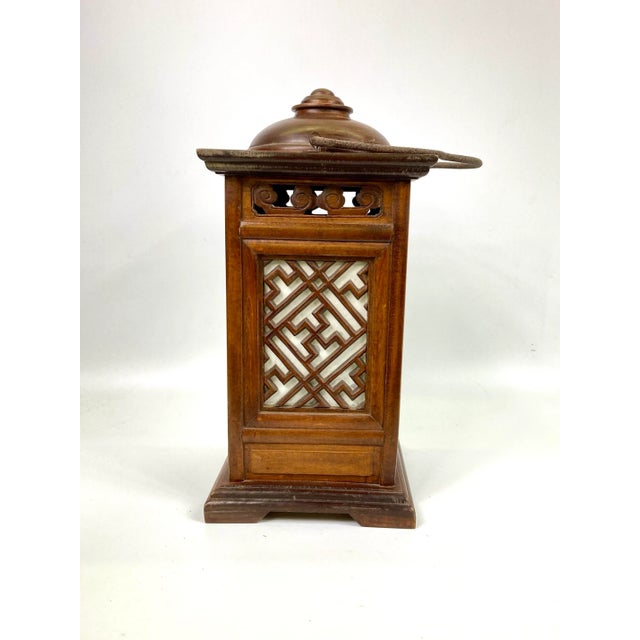 20th Century Hand Carved Wooden Lantern With Lattice Siding and a Drawer For Sale In San Francisco - Image 6 of 11