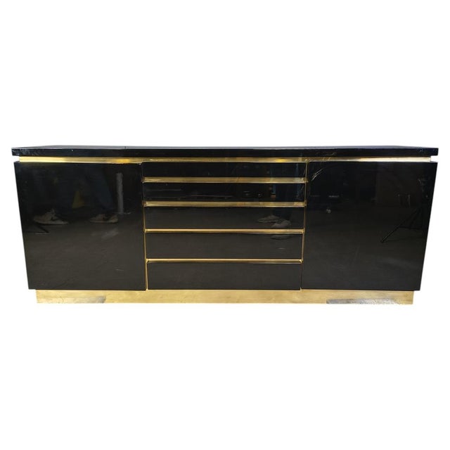 Brass and Lacquer Sideboard from Jean Claude Mahey, 1970s For Sale - Image 12 of 12