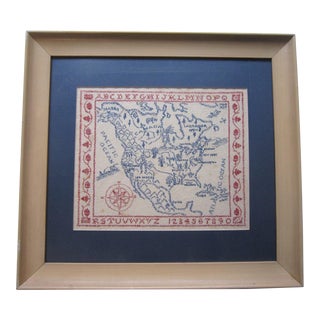 1930's Framed Needle Work Embroidery For Sale