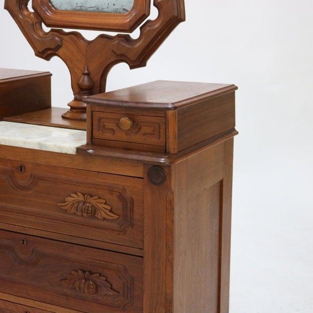 Antique Victorian Carved Walnut Marble Top Dresser With Mirror Circa 1890 For Sale - Image 6 of 15