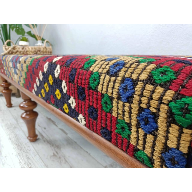 Brick Red Kilim Upholstered Padded Large Ottoman Bench For Sale - Image 8 of 10