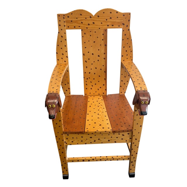 Vintage folk Art hand painted dog chair. Handcrafted pine wood signed by artist, Craig Carey. A self taught popular...