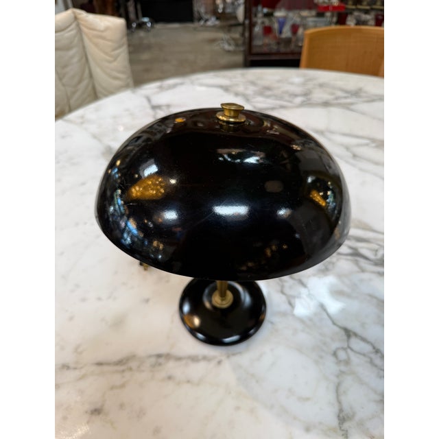 Vintage Black Dome Table Lamp With Brass Stem 1950s For Sale - Image 4 of 8