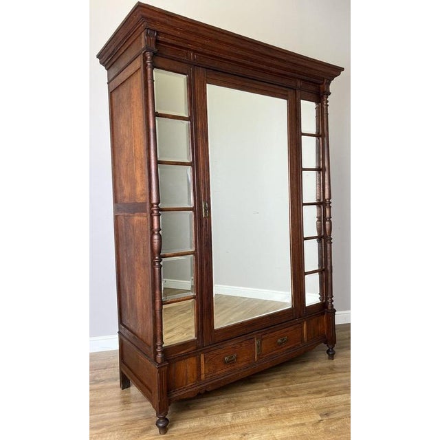 Antique French Carved Oak Mirrored 2-Drawer Armoire For Sale - Image 4 of 18