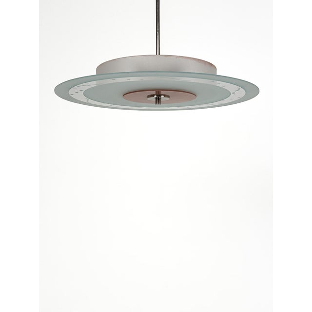 Metal Swedish Modern Ceiling Lamp in Etched Star-Decorated Glass and Chrome, 1940s For Sale - Image 7 of 7