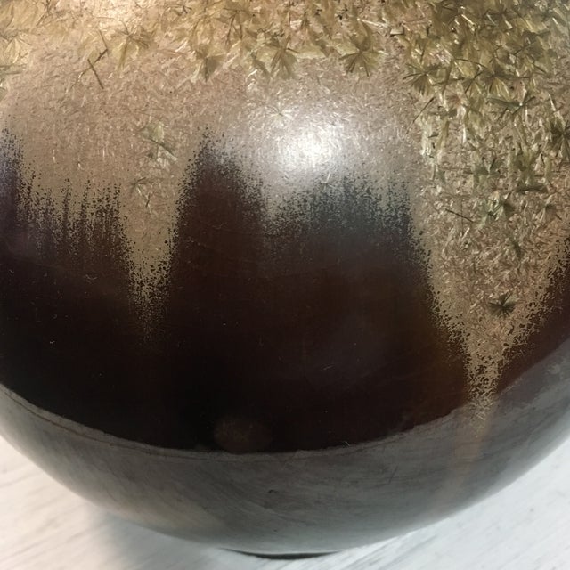 Contemporary Glazed Brown & Gold Pottery Vase For Sale - Image 3 of 9