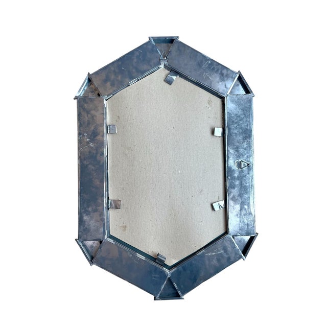 Late 20th Century Mexican Punched Tin Talavera Tile Mirror 19x28” For Sale - Image 5 of 6