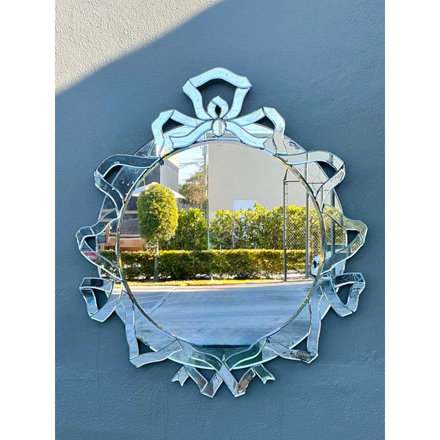 Glass Vintage Patinated Venetian Ribbon Mirror For Sale - Image 7 of 12