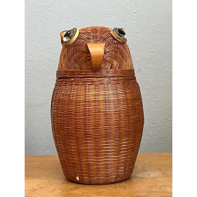 Vintage Shanghai Weave Rattan Owl Basket For Sale - Image 12 of 12